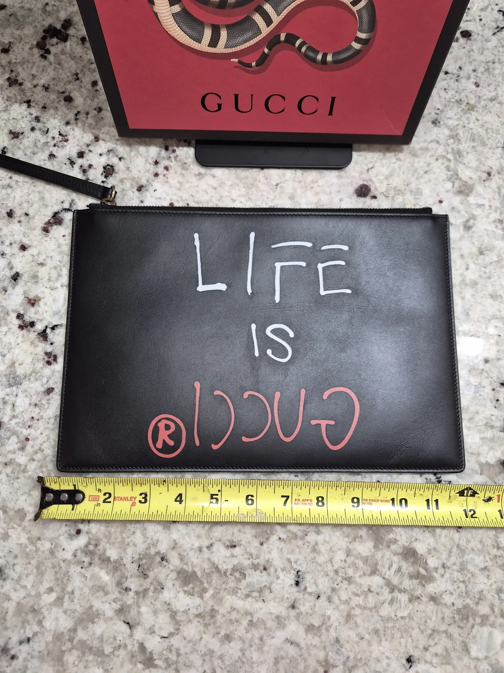 Authentic Gucci Ghost Life is Gucci Leather Zip Pouch Black Portfolio Box Rare